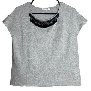Milly Gray Scoop Neck Beaded Top
